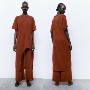 Zara Knit Linen Dress With Front Slit